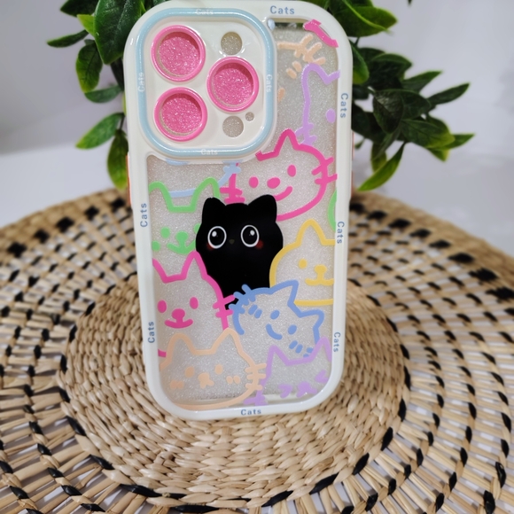 Clear Cute Cats Iphone 14 PRO Case with Pink Lens Trim - Picture 4 of 4